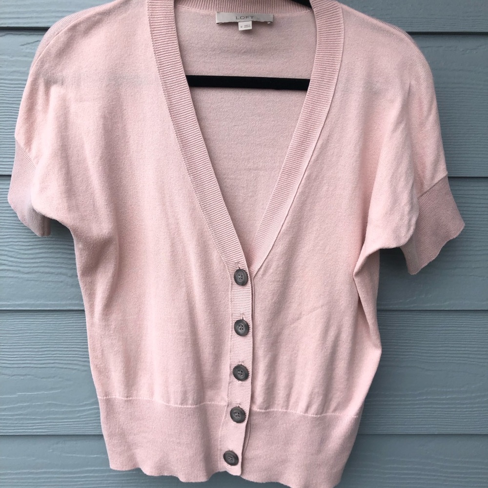 Loft 100% Cotton crop Short sleeve v neck cardigan